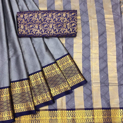 Grey Printed Cotton Silk Saree