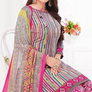 Grey Printed Crepe Patiala Dress Material