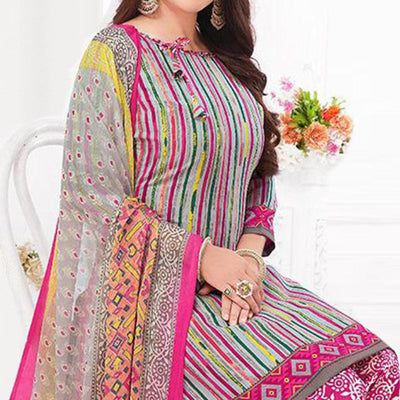 Grey Printed Crepe Patiala Dress Material