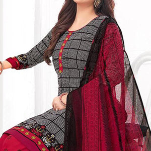 Grey Printed Crepe Patiala Dress Material