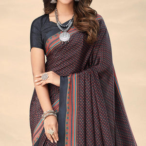 Grey Printed Crepe Saree