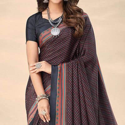 Grey Printed Crepe Saree