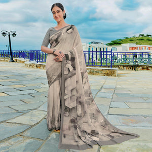 Grey Printed Georgette Saree
