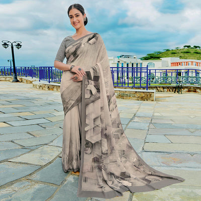 Grey Printed Georgette Saree