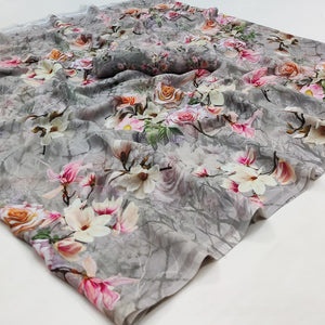 Grey Printed Georgette Saree