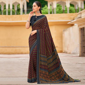 Grey Printed Georgette Saree