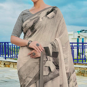 Grey Printed Georgette Saree