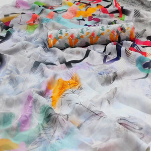 Grey Printed Georgette Saree