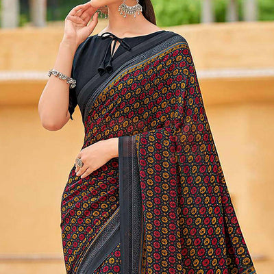 Grey Printed Georgette Saree