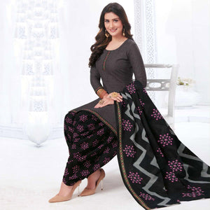 Grey Printed Leon Patiala Dress Material