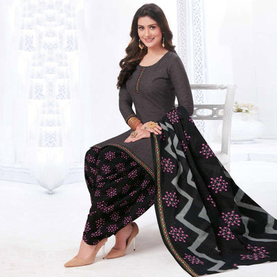 Grey Printed Leon Patiala Dress Material