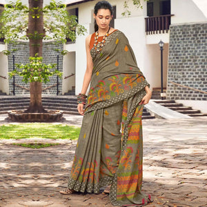 Grey Printed Linen Saree