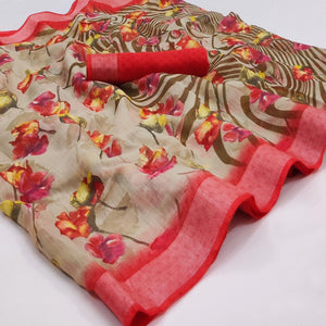 Grey Printed Linen Saree