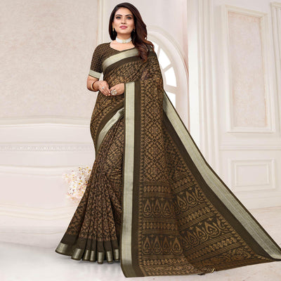 Grey Printed Linen Saree