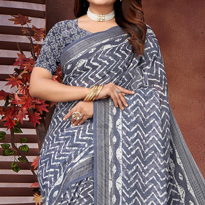 Grey Printed Linen Saree