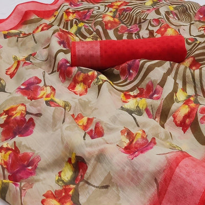 Grey Printed Linen Saree