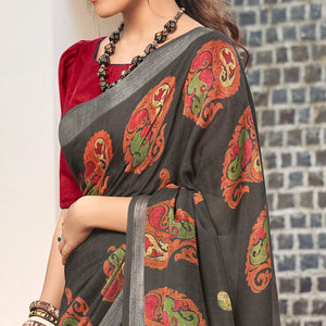 Grey Printed Linen Saree