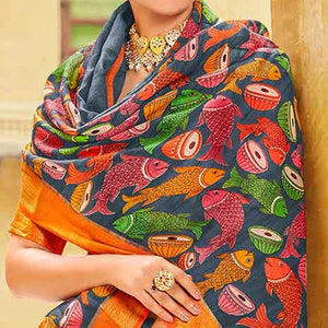 Grey Printed Linen Saree