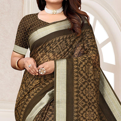 Grey Printed Linen Saree