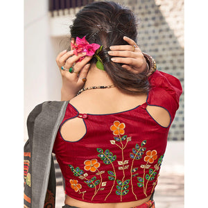 Grey Printed Linen Saree