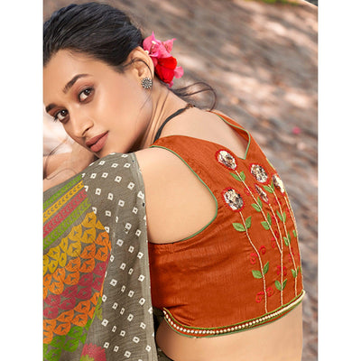 Grey Printed Linen Saree