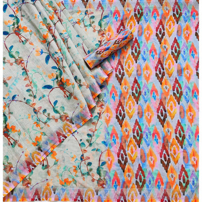 Grey Printed Linen Saree