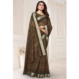 Grey Printed Linen Saree