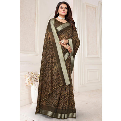 Grey Printed Linen Saree