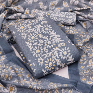 Grey Printed Cotton Blend Dress Material