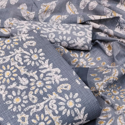 Grey Printed Cotton Blend Dress Material