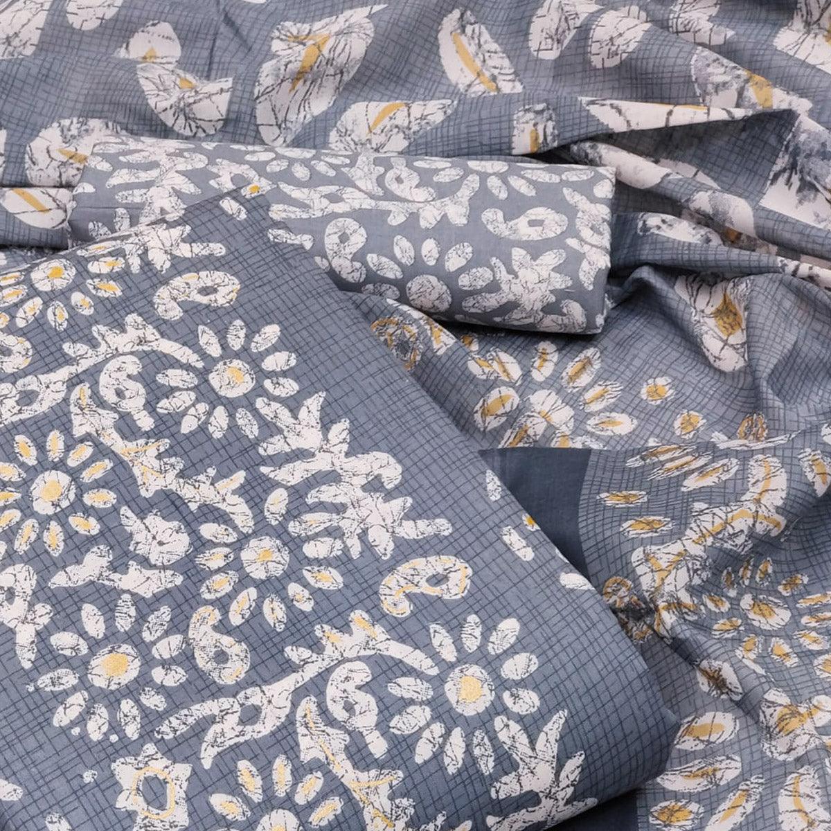 Grey Printed Cotton Blend Dress Material