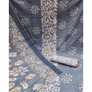 Grey Printed Cotton Blend Dress Material