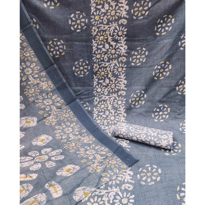 Grey Printed Cotton Blend Dress Material