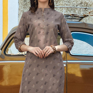 Grey Printed Cotton Blend Kurti