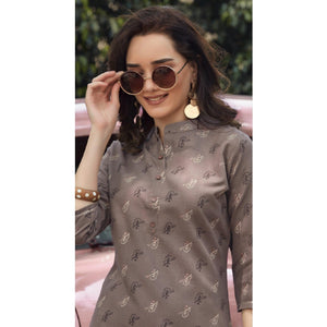 Grey Printed Cotton Blend Kurti