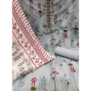 Grey Printed Pure Cotton Dress Material