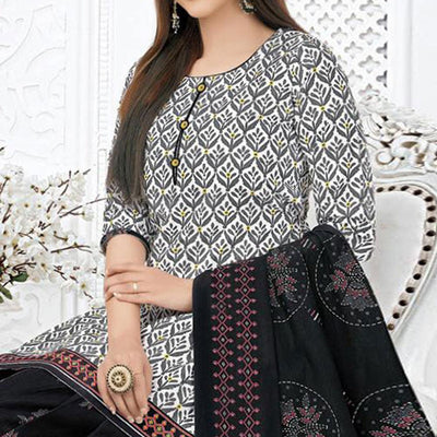 Grey Printed Pure Cotton Stitched Patiala Suit