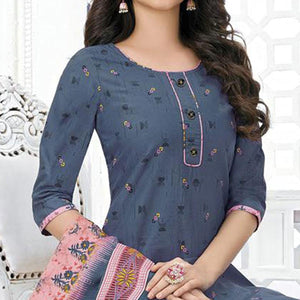 Grey Printed Pure Cotton Stitched Patiala Suit