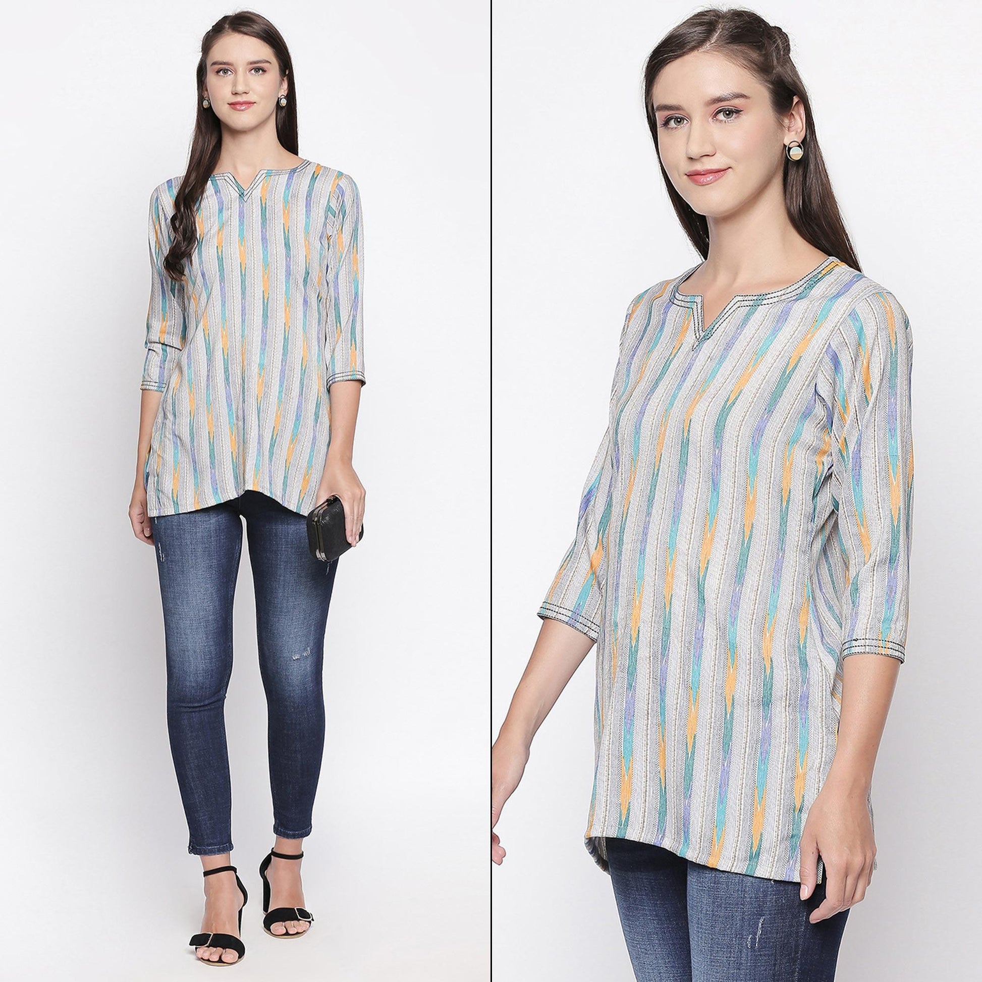 Grey Printed Pure Cotton Top