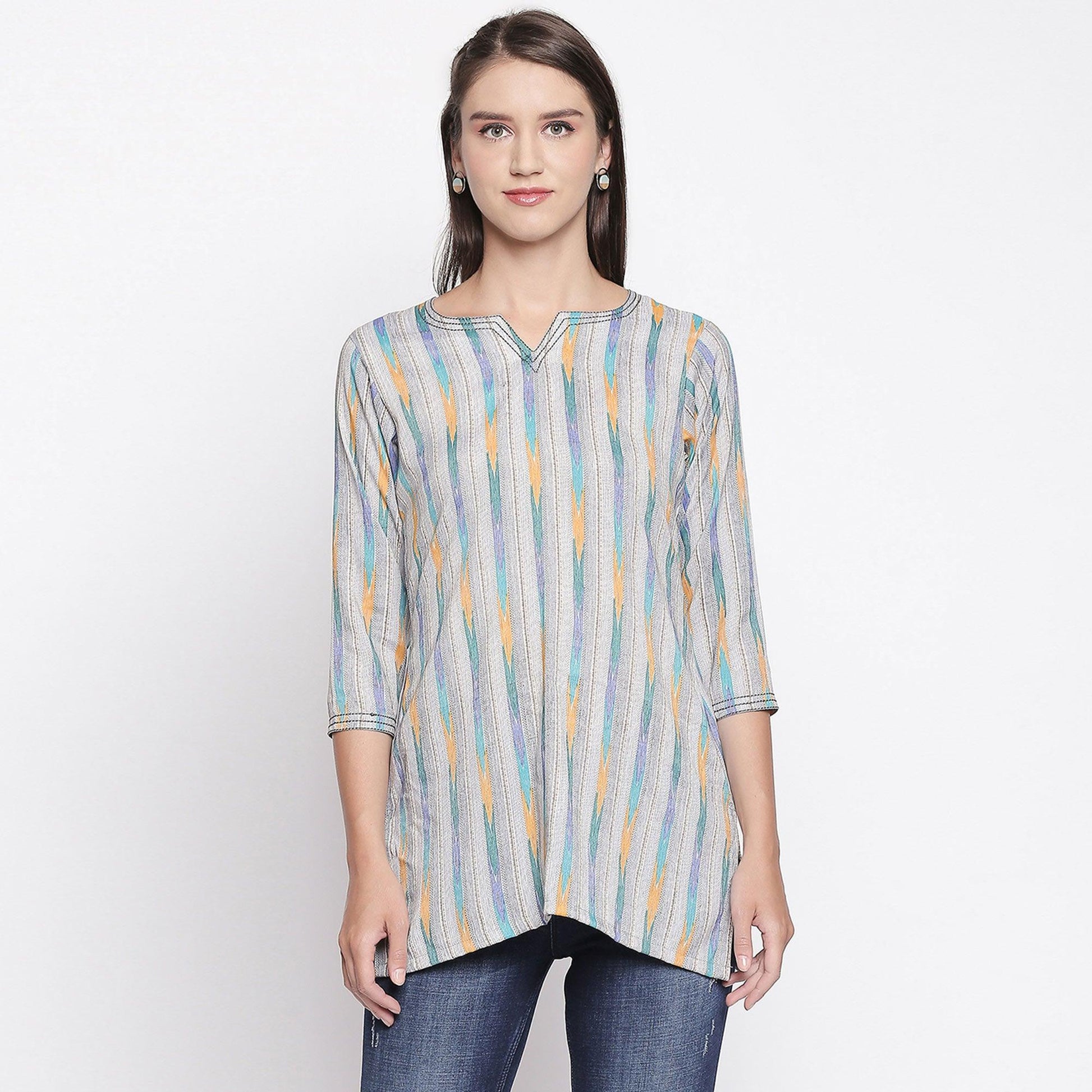 Grey Printed Pure Cotton Top