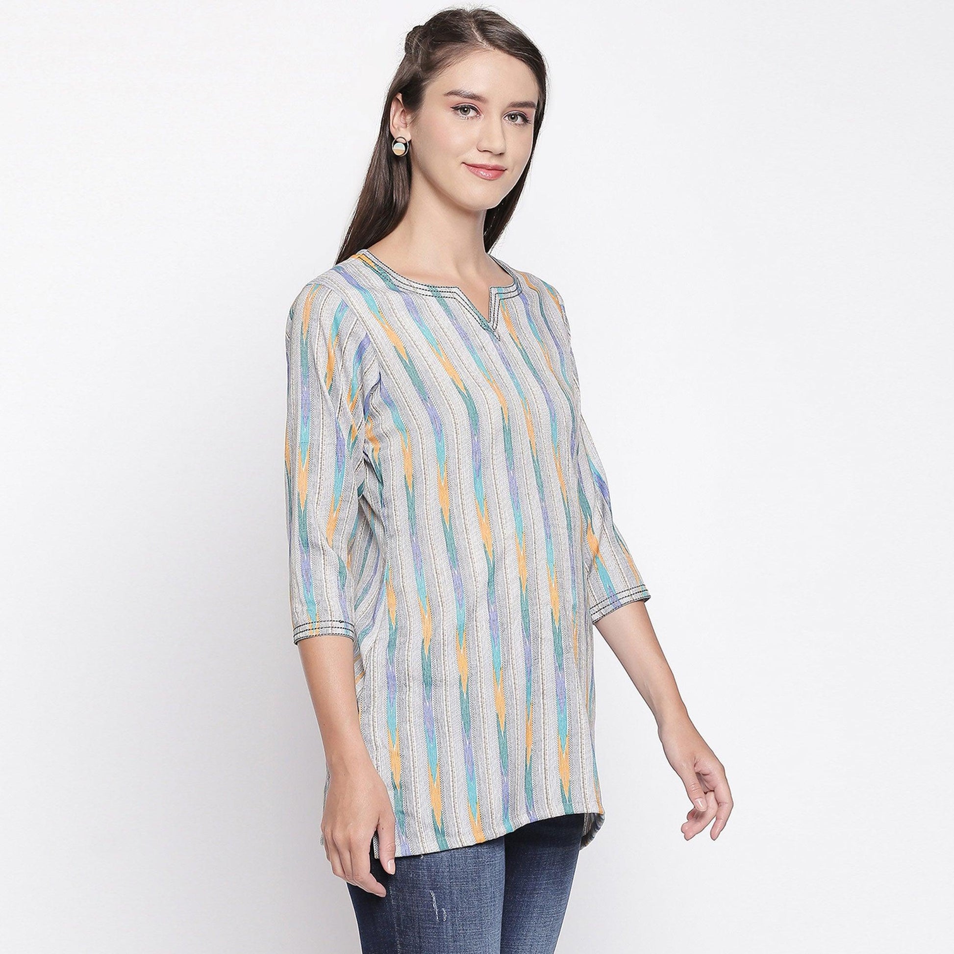 Grey Printed Pure Cotton Top