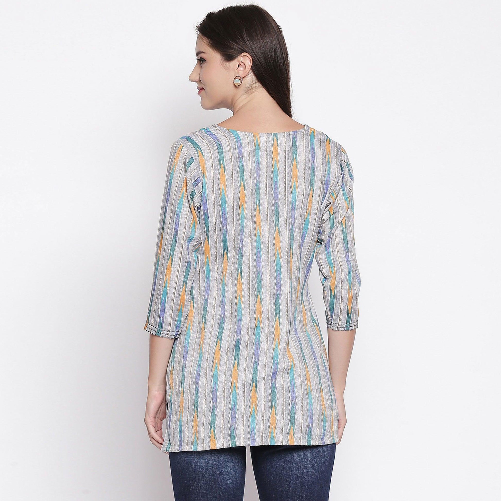 Grey Printed Pure Cotton Top