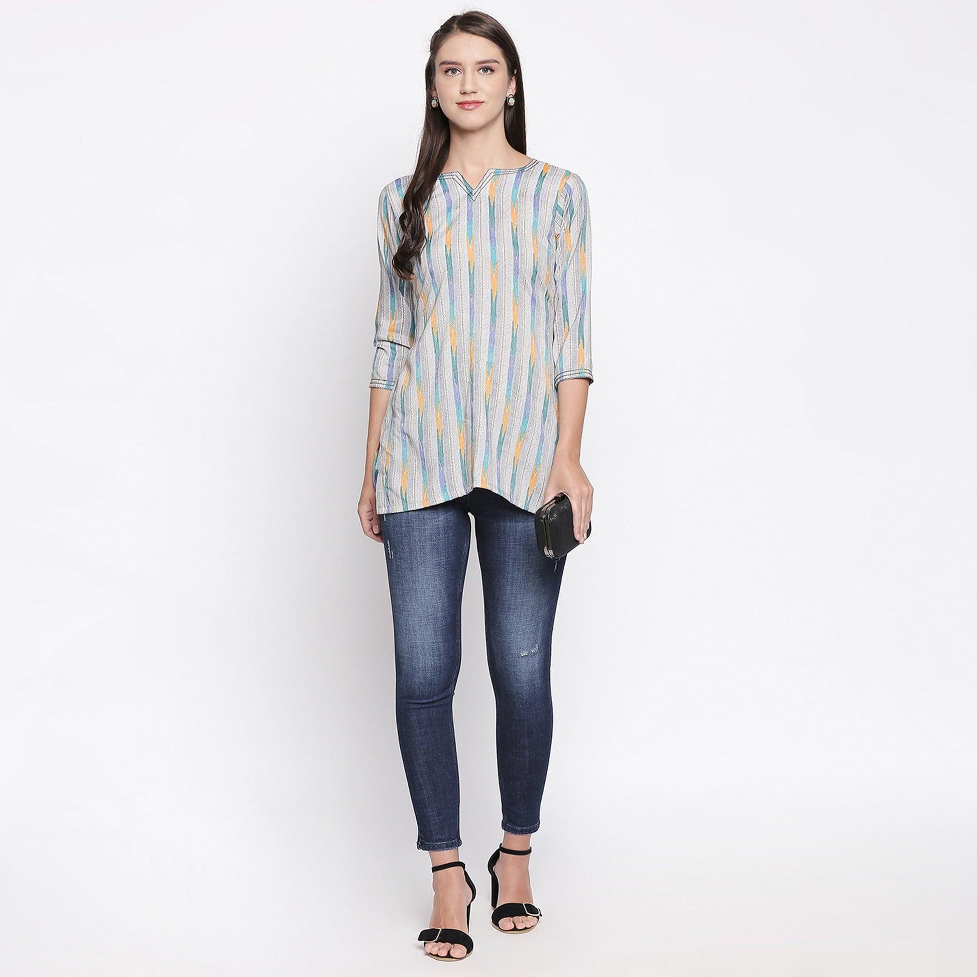 Grey Printed Pure Cotton Top
