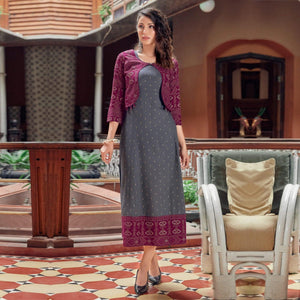 Grey Printed Rayon Anarkali Kurti