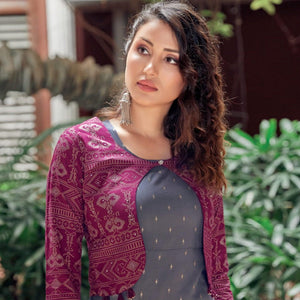 Grey Printed Rayon Anarkali Kurti