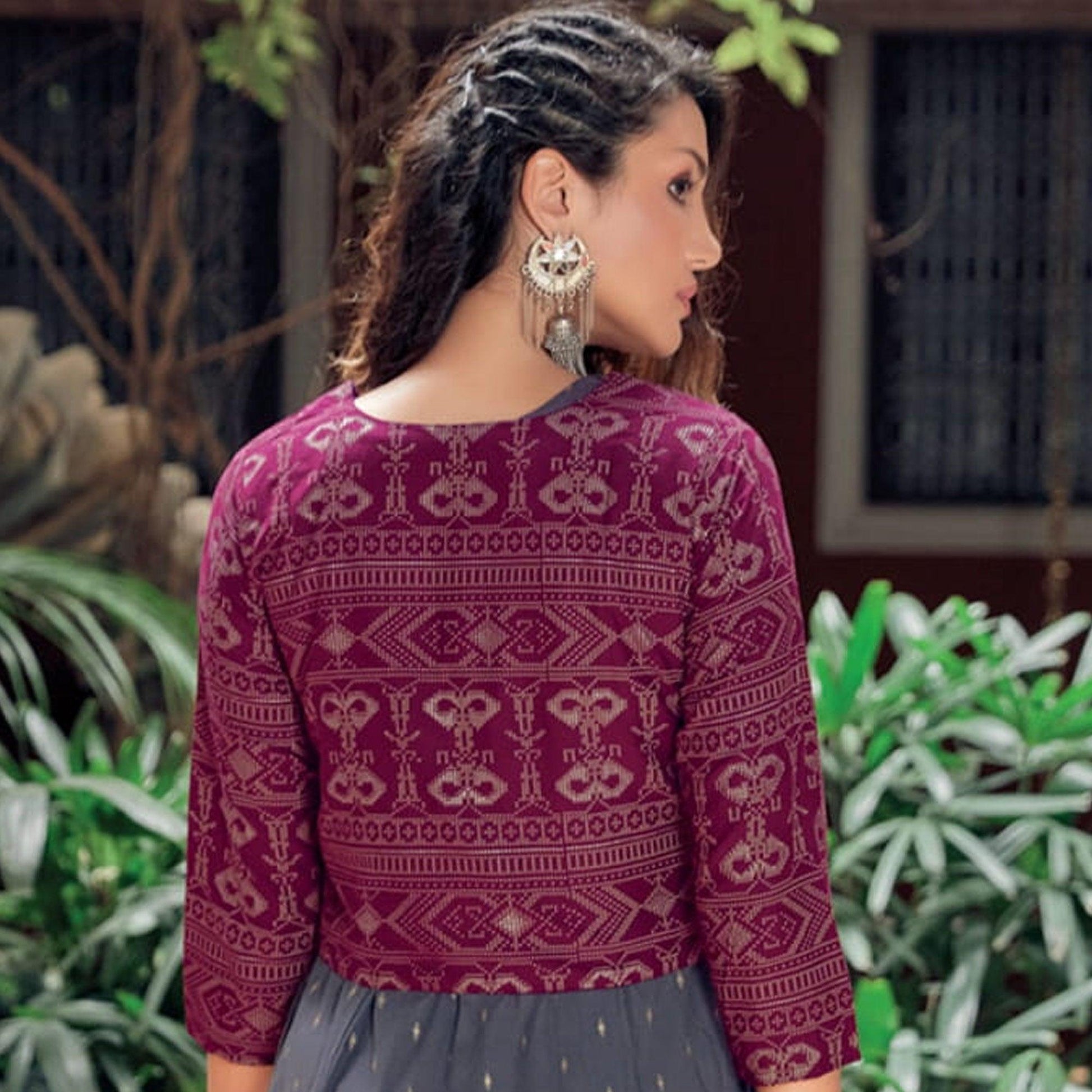 Grey Printed Rayon Anarkali Kurti