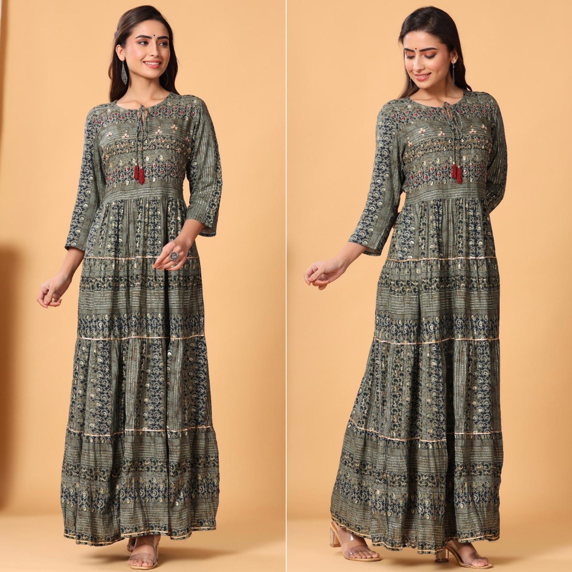 Grey Printed Rayon Kurti