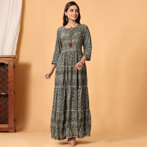 Grey Printed Rayon Kurti
