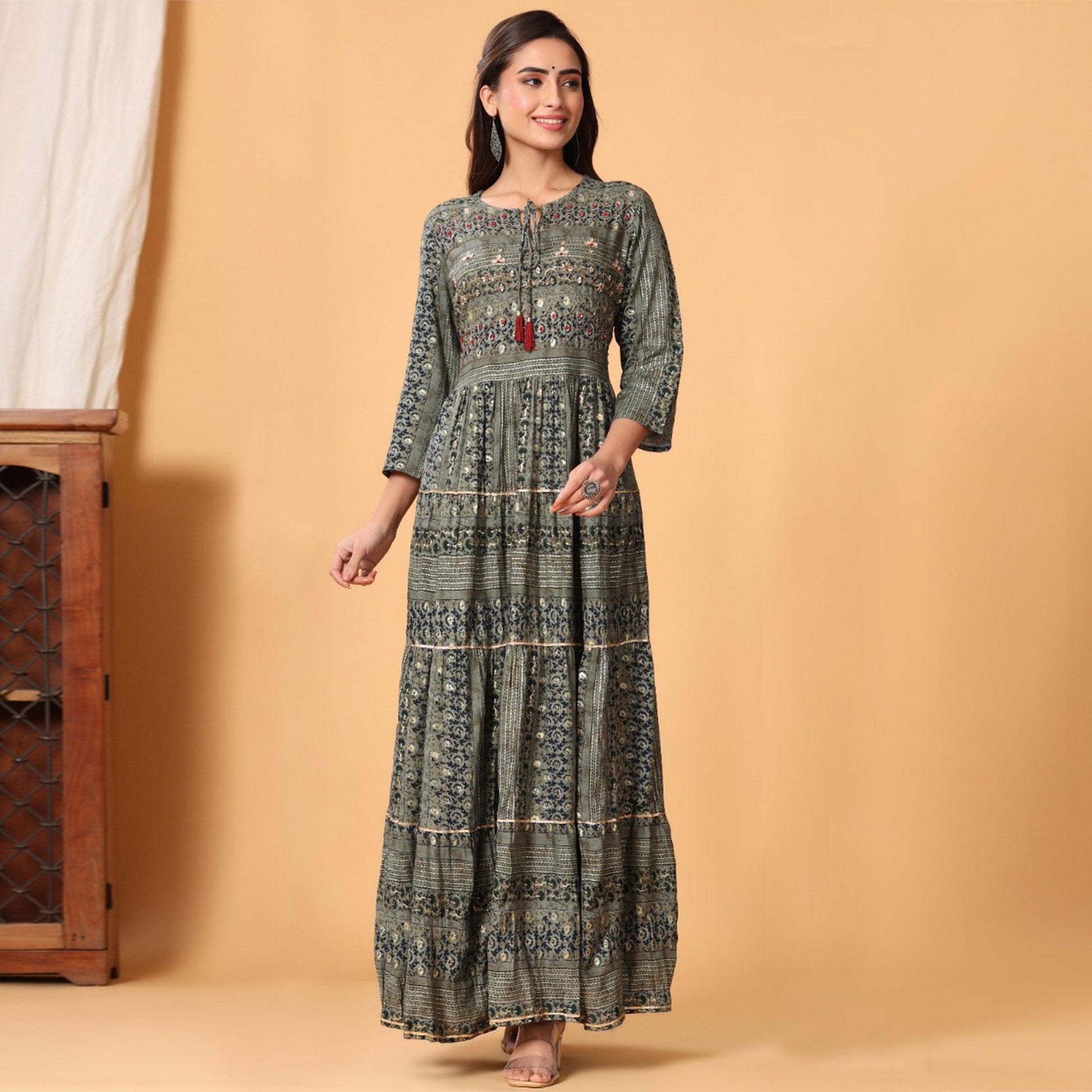 Grey Printed Rayon Kurti