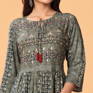 Grey Printed Rayon Kurti